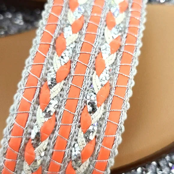 NWT Italian Shoemaker Strap Sandal with small Heel SZ 6 Salmon and Silver - Picture 7 of 11